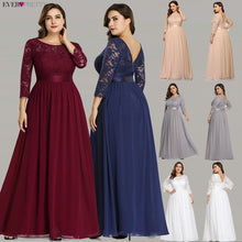 Load image into Gallery viewer, Wedding Party Dress Plus Size Ever Pretty Elegant A Line O Neck Three Quarter Sleeve Long Lace Mother Of The Bride Dresses 2020
